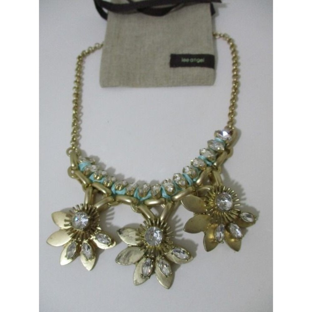 Lee Angel Brass Stone Flower Fan Necklace NWT 98